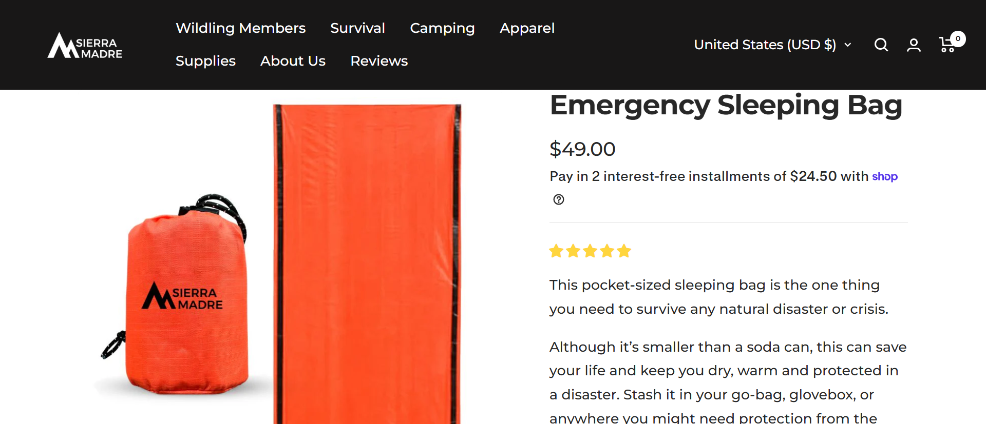 Sierra Madre Emergency Sleeping Bag